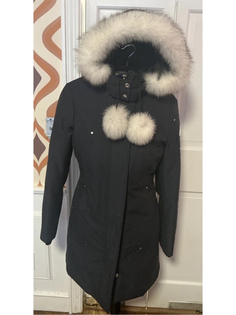 Moose Knuckles Black Parka with Cream Fur Trim PLEASE READ DESCRIPTION